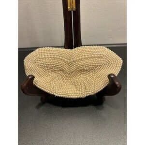 Vintage Beaded Clutch Purse Japan Imported Lined Beige Lips